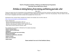 Articles on Mining History from Mining and History