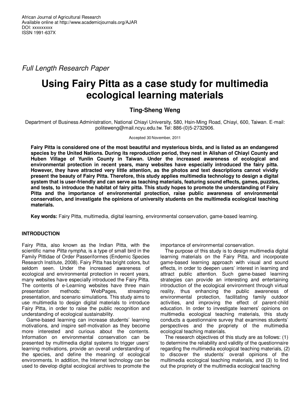 Using Fairy Pitta As a Case Study for Multimedia Ecological Learning Materials