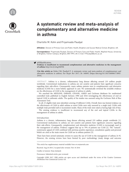 A Systematic Review and Meta-Analysis of Complementary and Alternative Medicine in Asthma