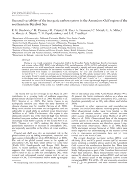 Shadwick, E. H., Et Al. Seasonal Variability of the Inorganic Carbon