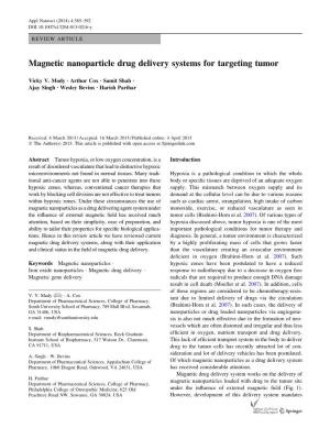 Magnetic Nanoparticle Drug Delivery Systems for Targeting Tumor