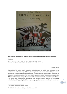 26 the Medieval Invention: Self and the Other in Albanian Medievalism