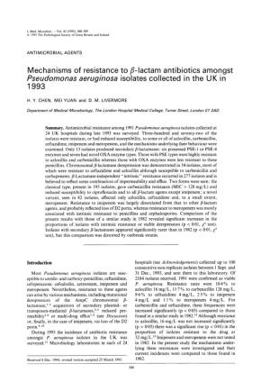 Mechanisms of Resistance to P-Lactam Antibiotics Amongst 1993