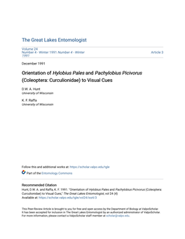 Orientation of Hylobius Pales and Pachylobius Picivorus (Coleoptera: Curculionidae) to Visual Cues