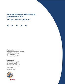 Raw Water for Agricultural Irrigation Study Phase 2 Project Report