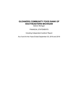 GLEANERS COMMUNITY FOOD BANK of SOUTHEASTERN MICHIGAN Detroit, Michigan