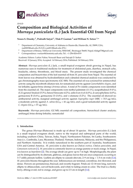 Composition and Biological Activities of Murraya Paniculata (L.) Jack Essential Oil from Nepal