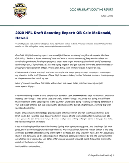 2020 NFL Draft Scouting Report: QB Cole Mcdonald, Hawaii