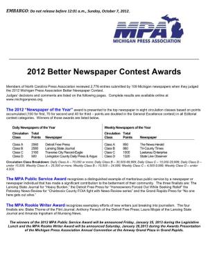 2012 Better Newspaper Contest Awards
