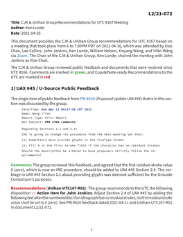 L2/21-072 (CJK & Unihan Group Recommendations For