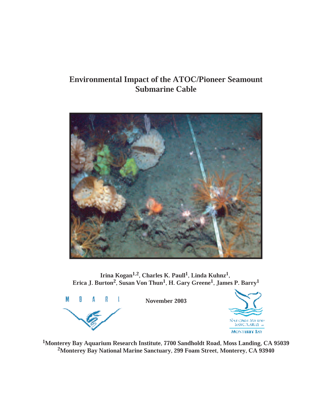 Environmental Impact of the ATOC/Pioneer Seamount Submarine Cable - DocsLib