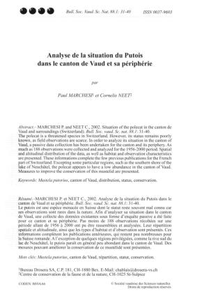 Analyse De La Situation Du Putois Dans Le Canton De Vaud Et Sa Périphérie