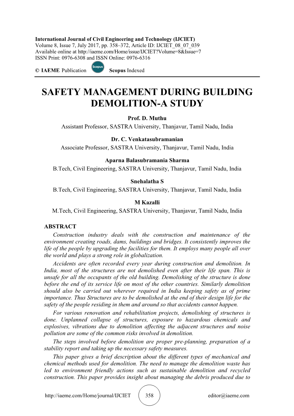 Safety Management During Building Demolition-A Study