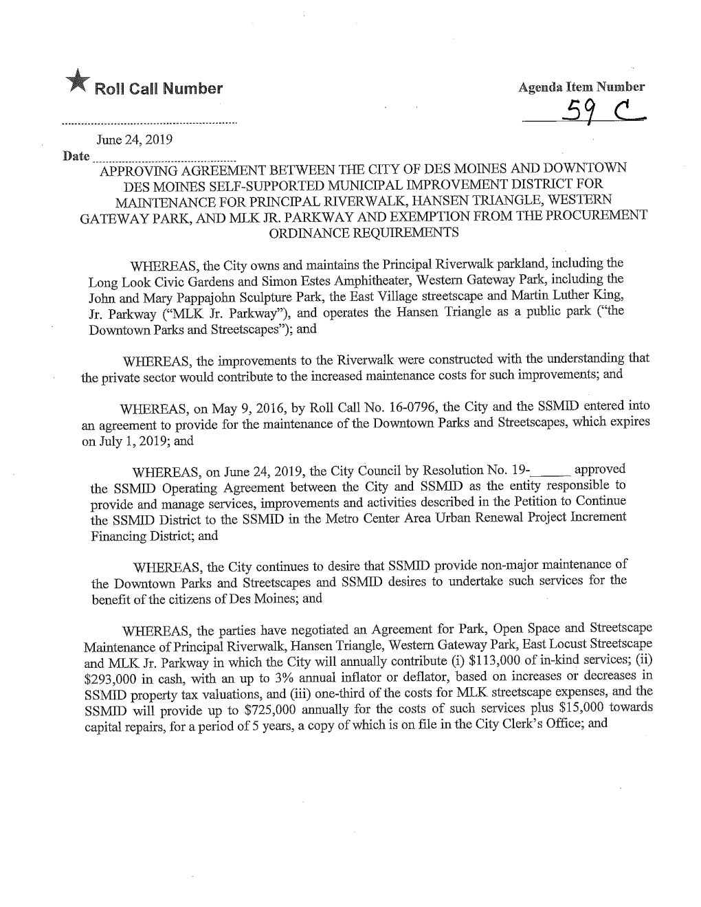 Approving Agreement Between the City of Des Moines