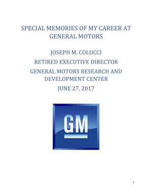 Special Memories of My Career at General Motors