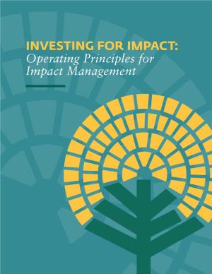 Investing for Impact: Operating Principles for Impact Management