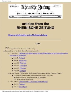 Articles from the RHEINISCHE ZEITUNG