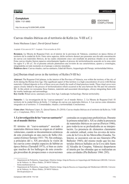 Cuevas Rituales Ibéricas En El Territorio De Kelin (Ss. V-III A.C.)