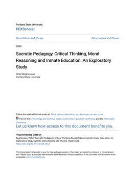 Socratic Pedagogy, Critical Thinking, Moral Reasoning and Inmate Education: an Exploratory Study