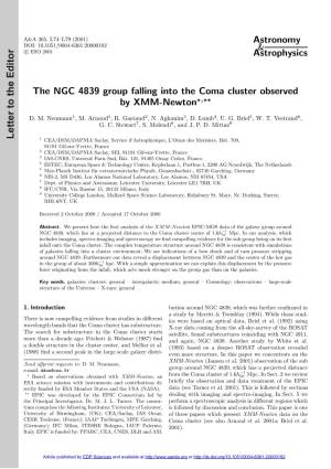 The NGC 4839 Group Falling Into the Coma Cluster Observed by XMM-Newton?,??