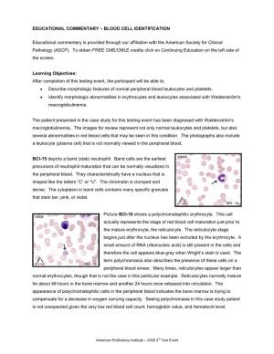 BLOOD CELL IDENTIFICATION Educational Commentary Is