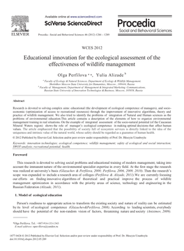 Educational Innovation for the Ecological Assessment of the Effectiveness of Wildlife Management