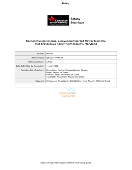 Cecilanthus Polymerus, a Novel Multiparted Flower from the Mid-Cretaceous Rocky Point Locality, Maryland