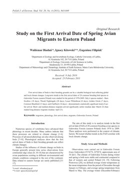 Study on the First Arrival Date of Spring Avian Migrants to Eastern Poland