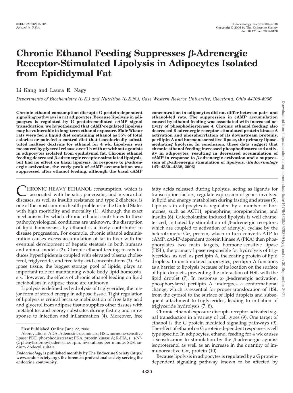 Chronic Ethanol Feeding Suppresses Я-Adrenergic Receptor-Stimulated