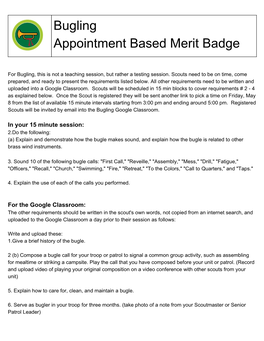 Bugling Appointment Based Merit Badge