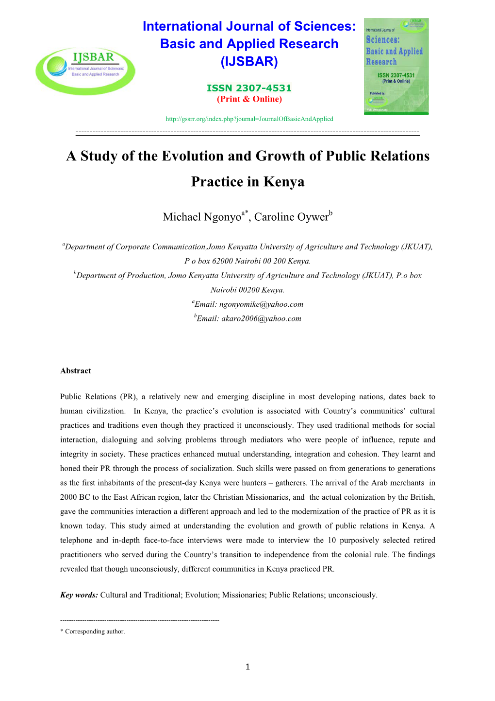 A Study of the Evolution and Growth of Public Relations Practice in Kenya