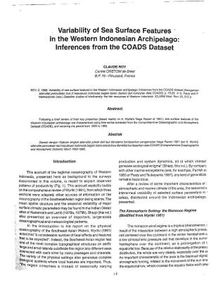 Variability of Sea Surface Features in the Western Indonesian Archipelago: Inferences from the COADS Dataset