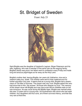 St. Bridget of Sweden Feast: July 23