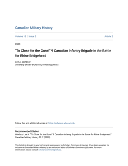 Â•Œto Close for the Guns!Â•Š 9 Canadian Infantry Brigade in The