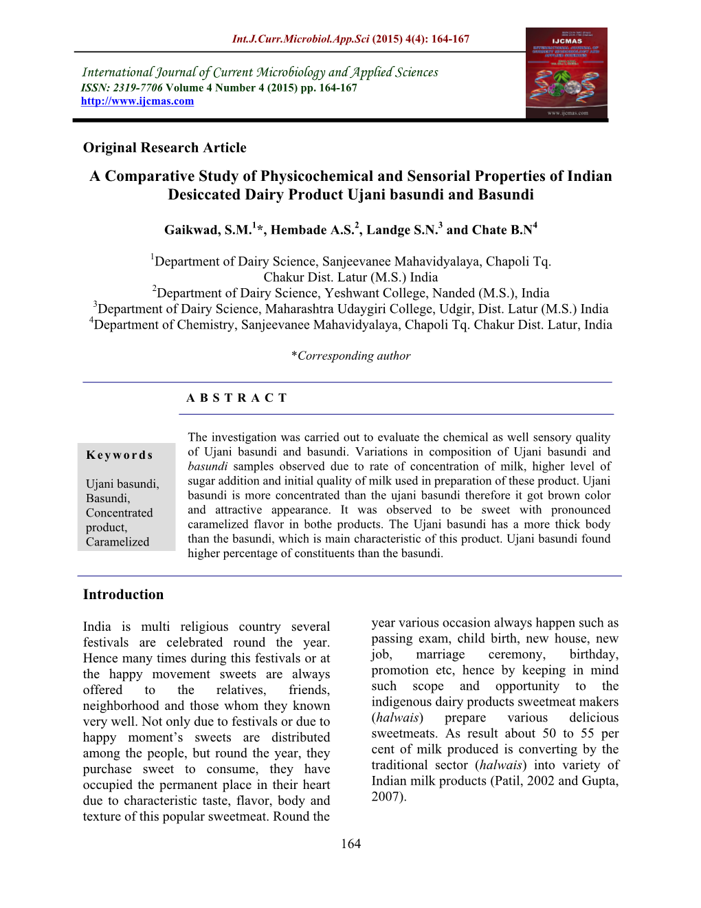 A Comparative Study of Physicochemical and Sensorial Properties of Indian Desiccated Dairy Product Ujani Basundi and Basundi