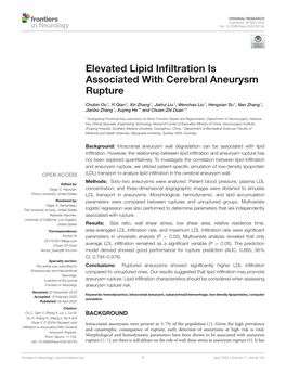 Elevated Lipid Infiltration Is Associated with Cerebral Aneurysm Rupture