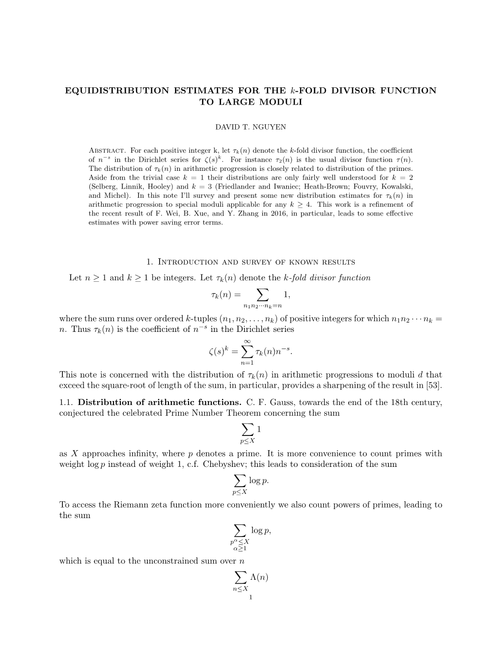 EQUIDISTRIBUTION ESTIMATES for the K-FOLD DIVISOR FUNCTION to LARGE MODULI