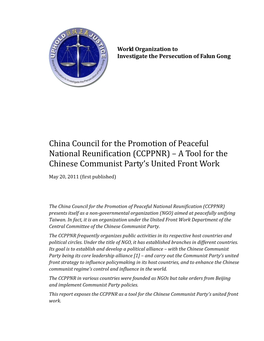 China Council for the Promotion of Peaceful National Reunification (CCPPNR) – a Tool for the Chinese Communist Party’S United Front Work