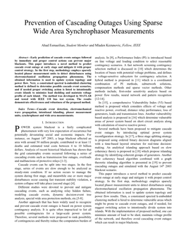 Prevention of Cascading Outages Using Sparse Wide Area Synchrophasor Measurements
