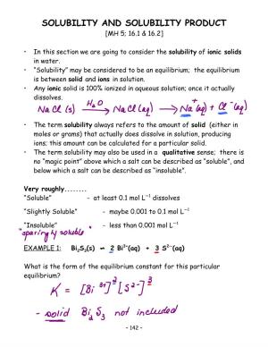 Solubility and Solubility Product [Mh 5; 16.1 & 16.2]
