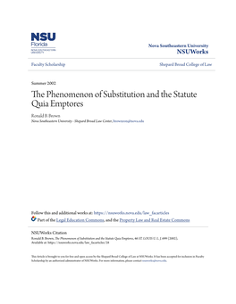 The Phenomenon of Substitution and the Statute Quia Emptores, 46 ST