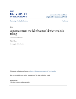 A Measurement Model of Women's Behavioral Risk Taking Carol Vanzile-Tamsen