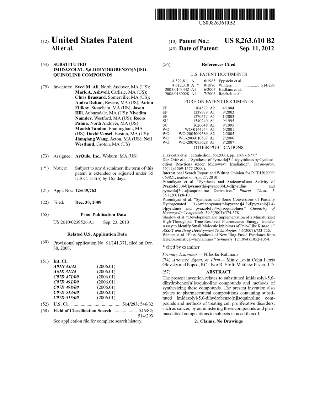 (12) United States Patent (10) Patent No.: US 8.263,610 B2 Ali Et Al