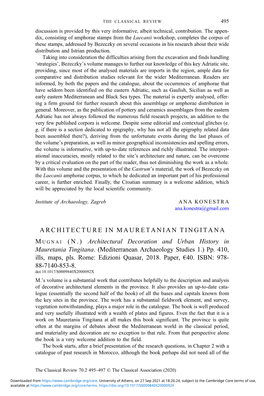 ARCHITECTURE in MAURETANIAN TINGITANA (N.) Architectural