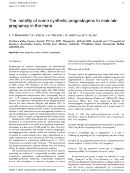 The Inability of Some Synthetic Progestagens to Maintain Pregnancy in the Mare