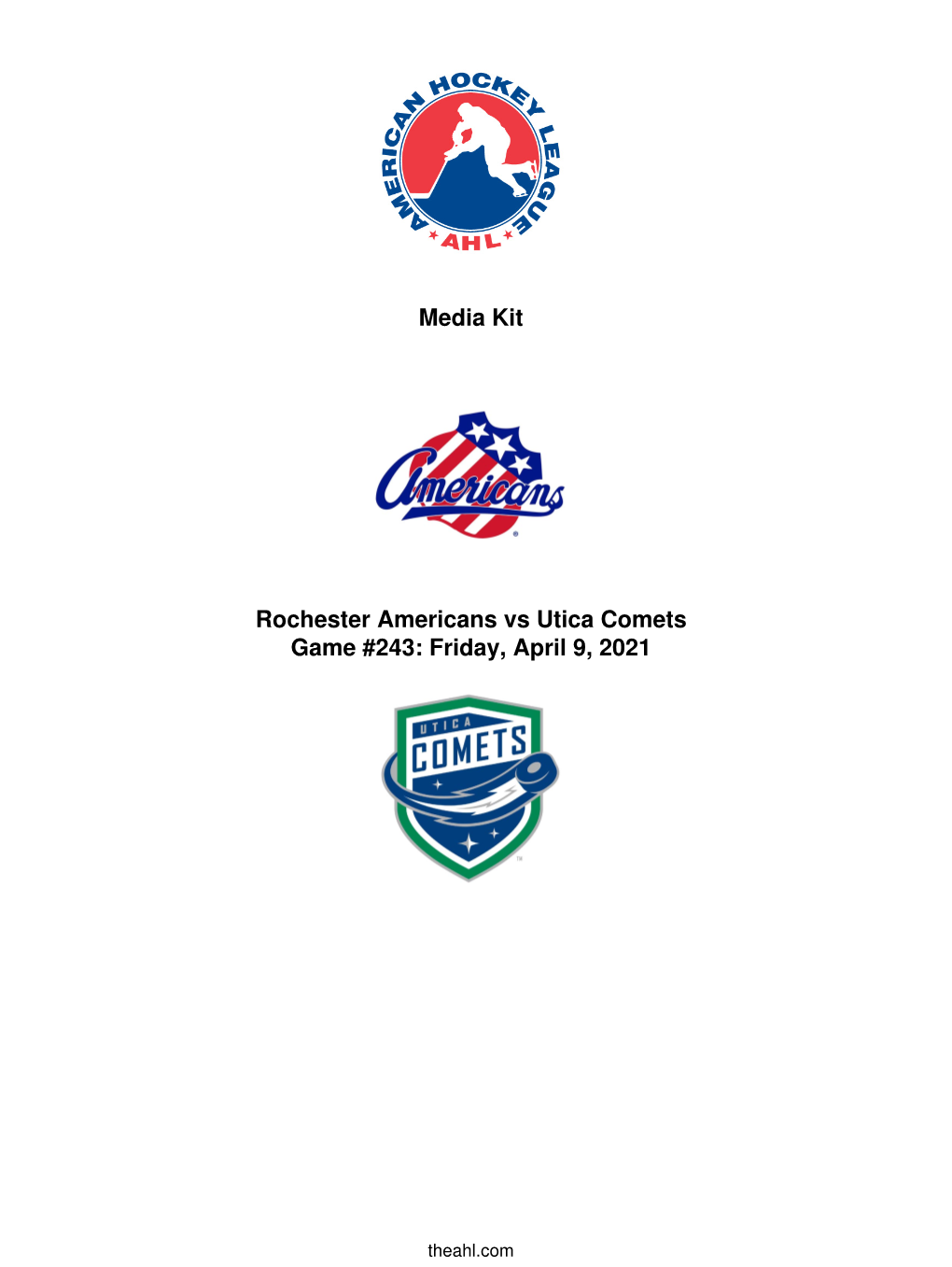 Media Kit Rochester Americans Vs Utica Comets Game #243: Friday