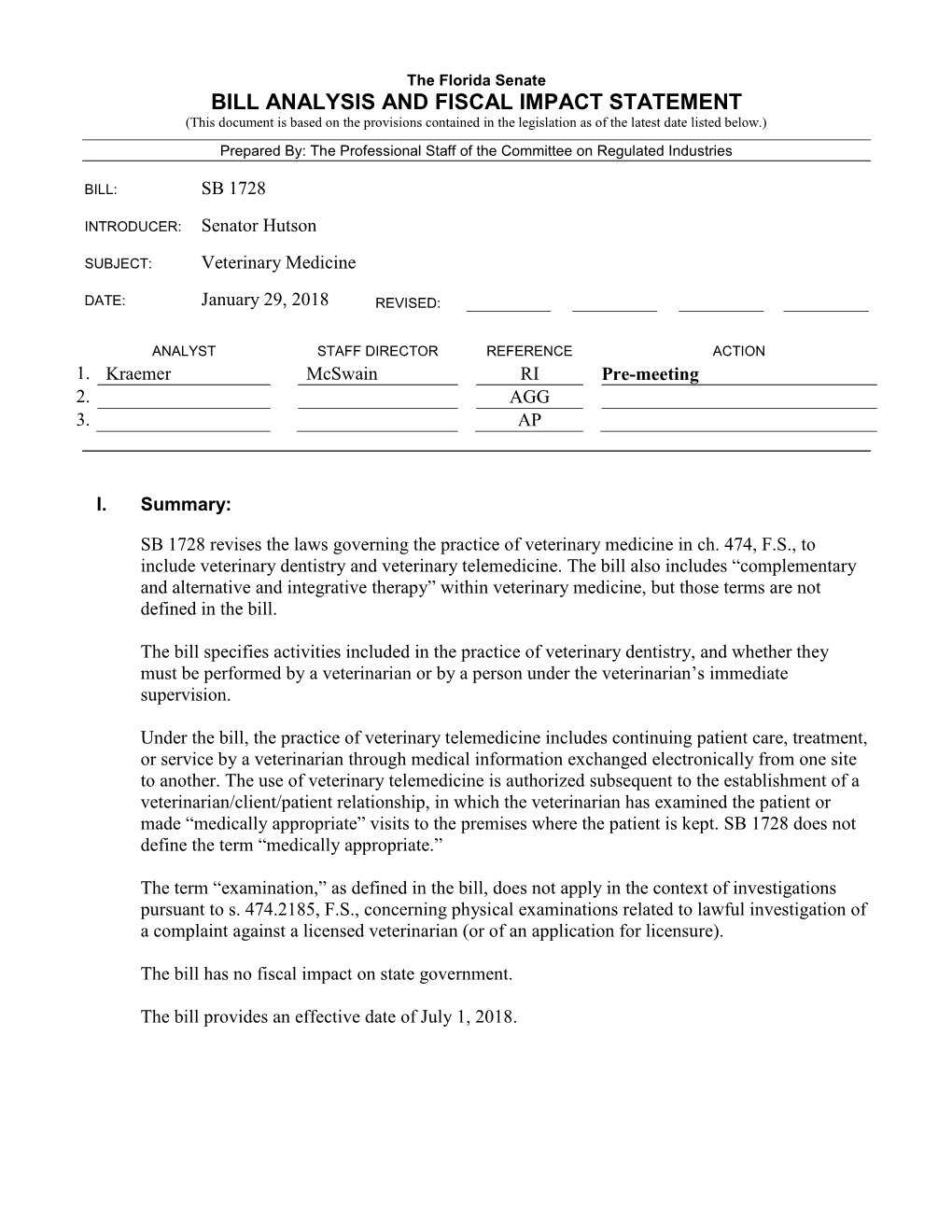 Bill Analysis and Fiscal Impact Statement