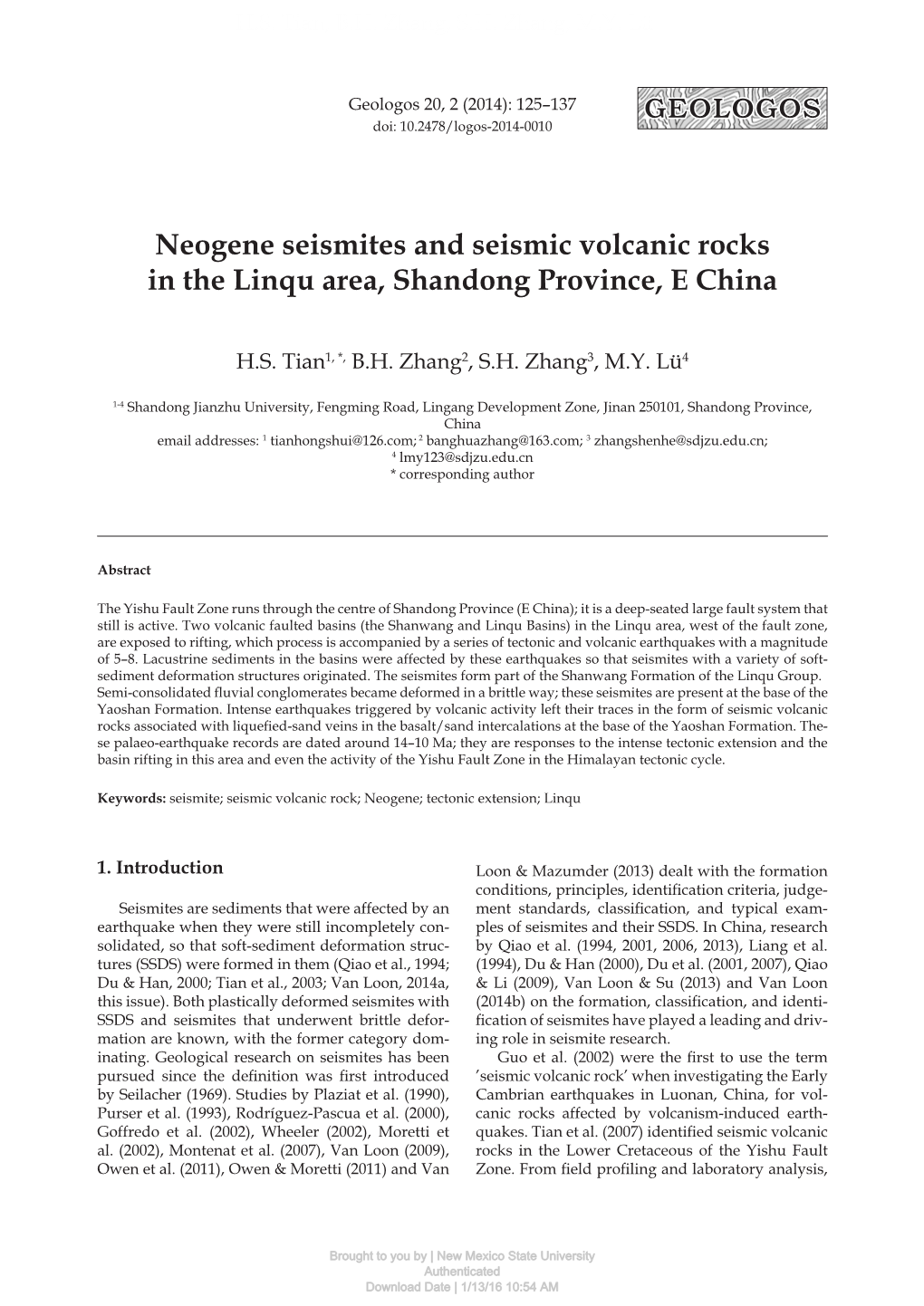 Neogene Seismites and Seismic Volcanic Rocks in the Linqu Area, Shandong Province, E China