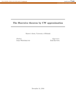 The Hurewicz Theorem by CW Approximation