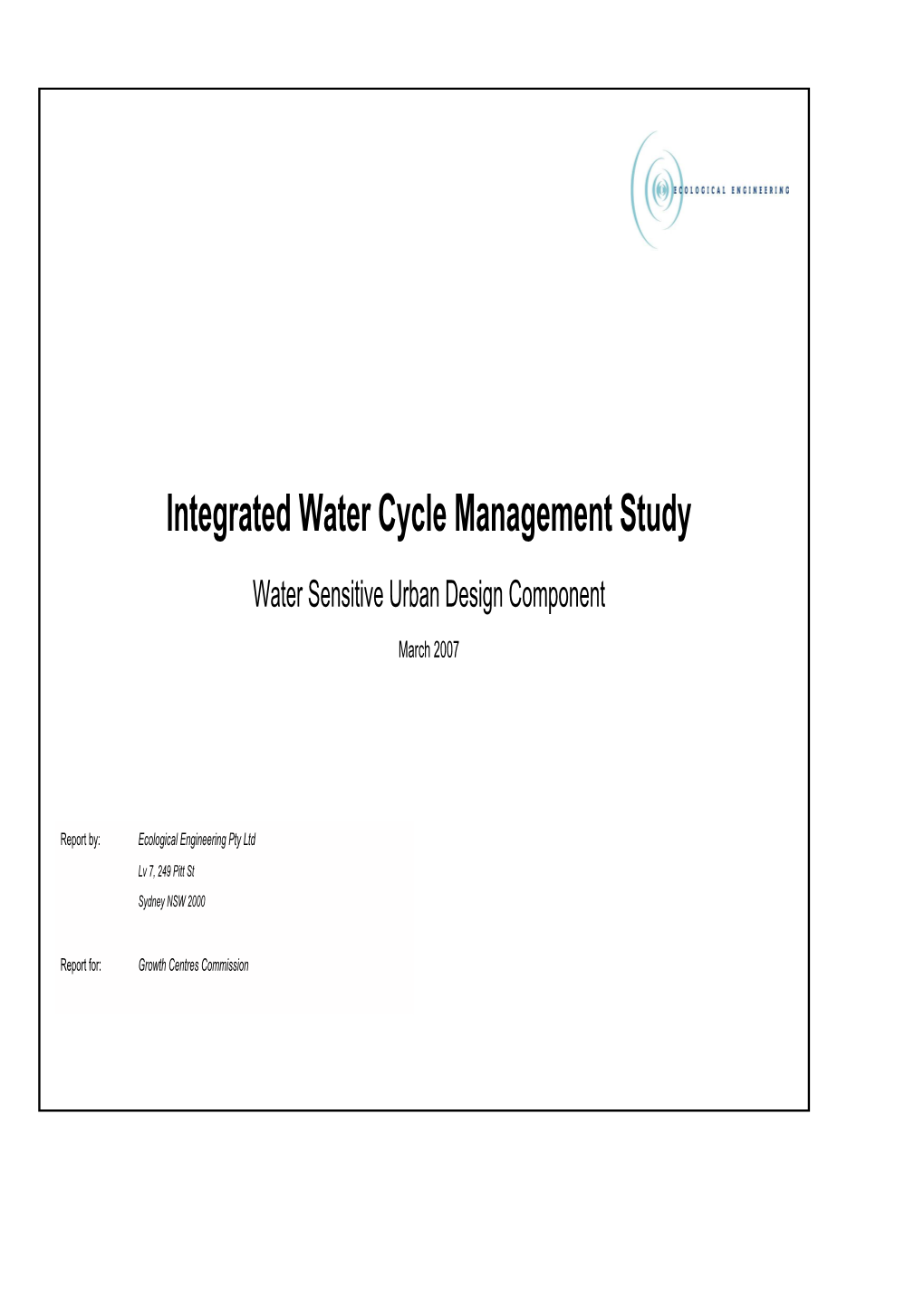 Integrated Water Cycle Management Study Water Sensitive Urban Design Component